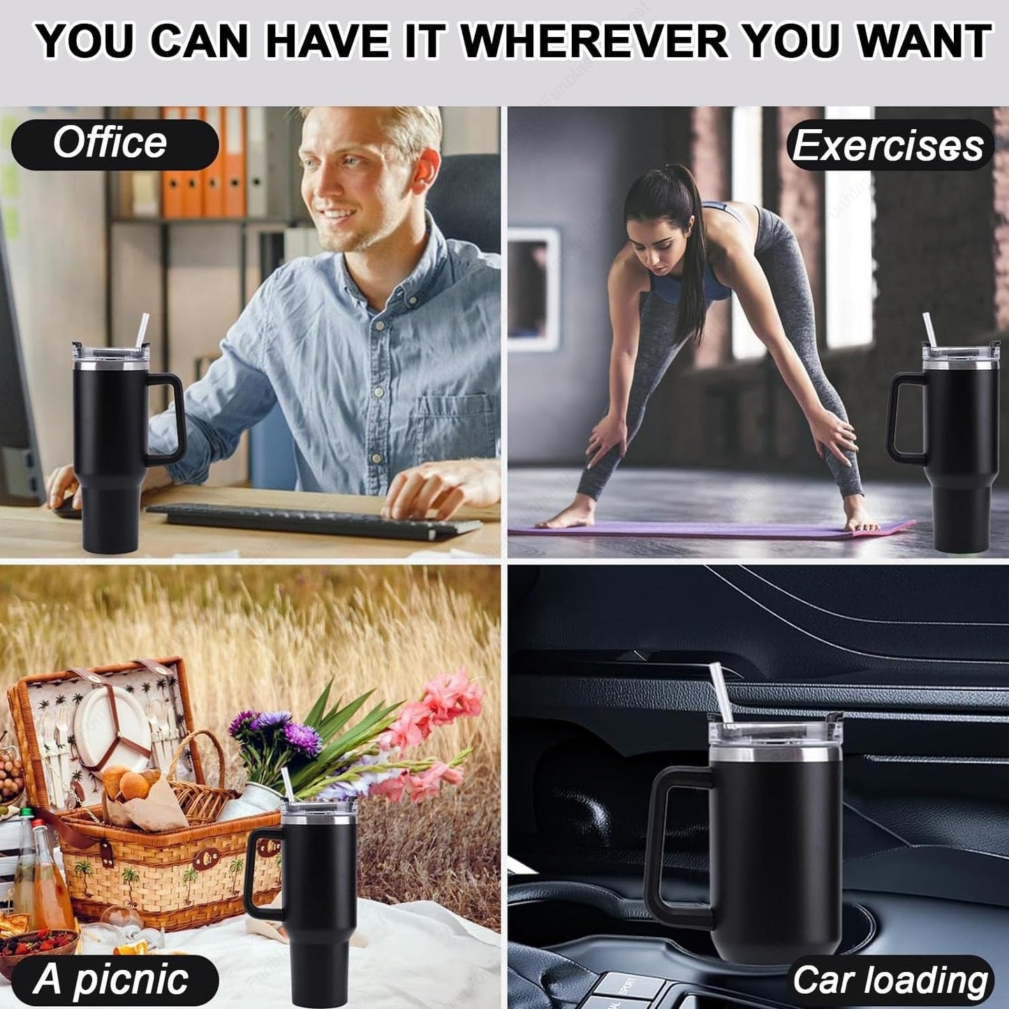 Stainless Steel Tumbler 1200ml with Handle & Straw – Pink, Double Wall Vacuum Insulated Travel Mug Assorted Color