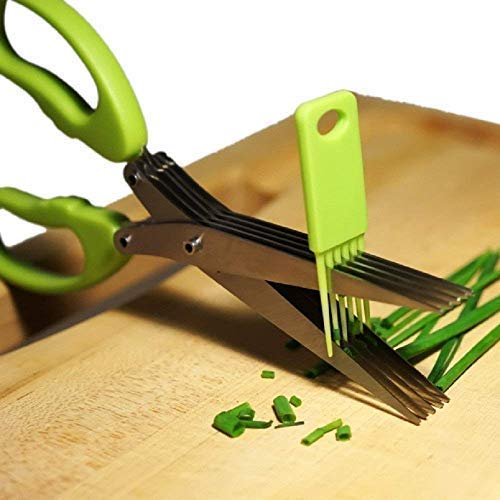 Multi-Blade Herb Scissors – 5-Layer Stainless Steel Kitchen Shears with Cleaning Comb