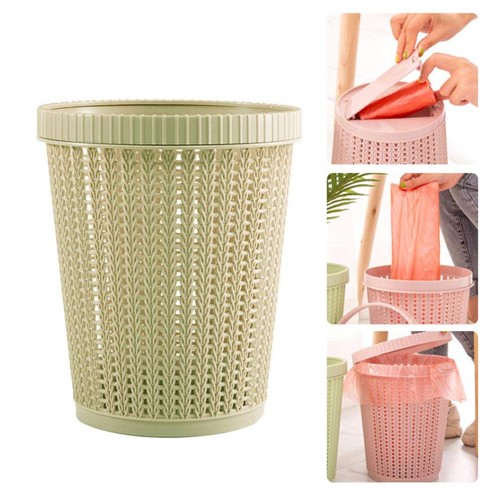 Knitted Pattern Open Dustbin with Inner Bag Fixing Ring | Stylish Plastic Waste Bin for Home & Office
