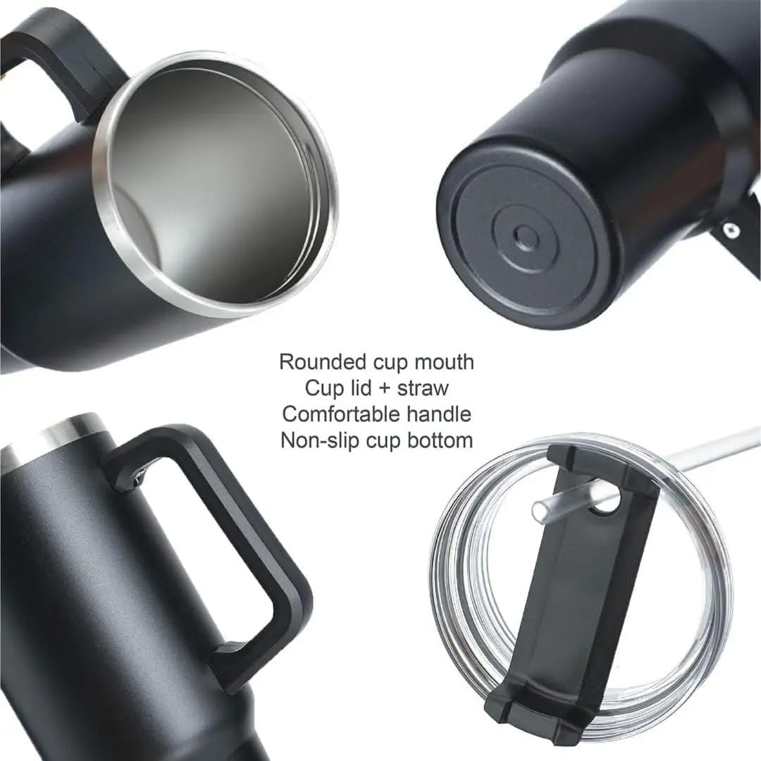 Stainless Steel Tumbler 1200ml with Handle & Straw – Pink, Double Wall Vacuum Insulated Travel Mug Assorted Color