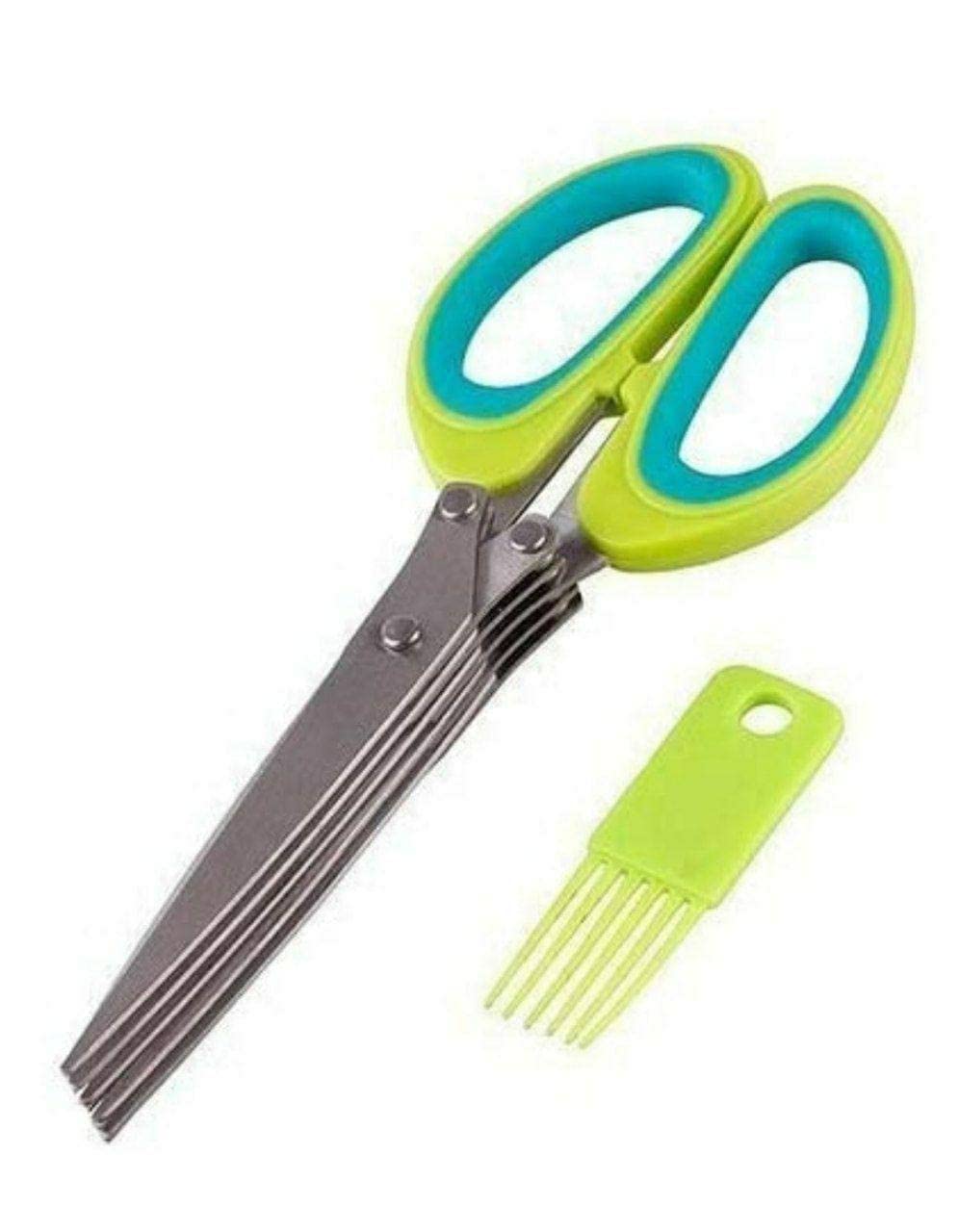 Multi-Blade Herb Scissors – 5-Layer Stainless Steel Kitchen Shears with Cleaning Comb