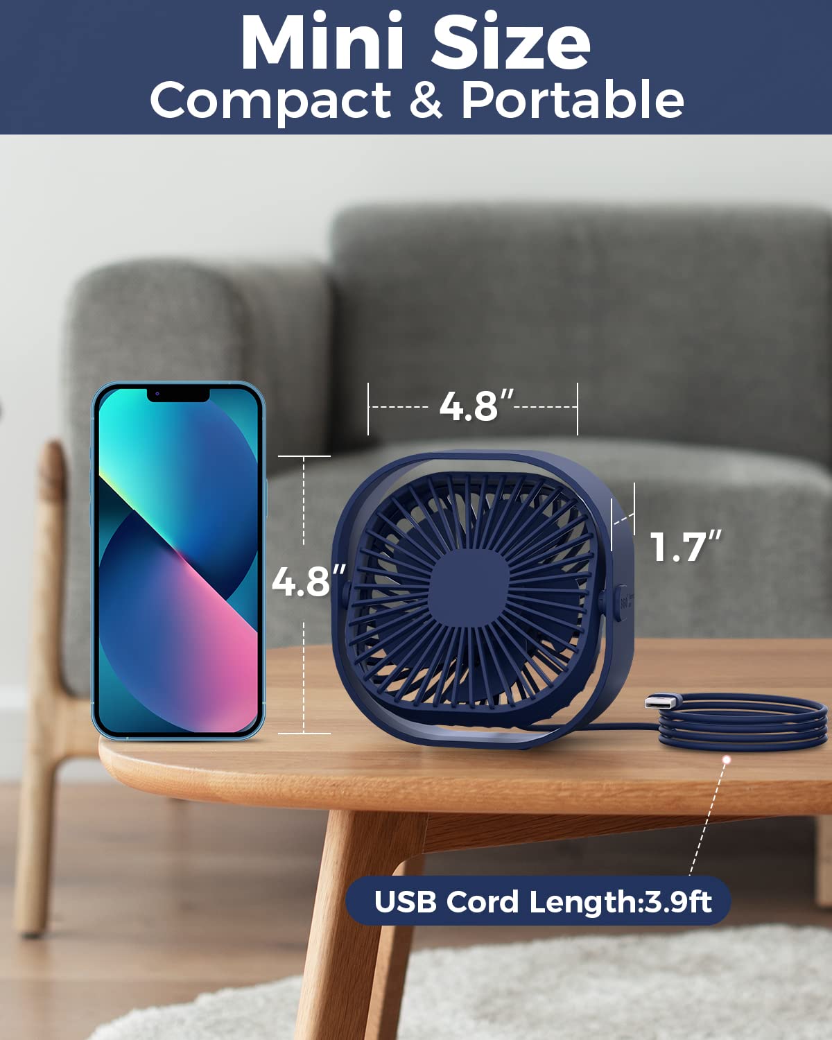 USB Desk Fan – Portable 360° Adjustable Silent Cooling Fan