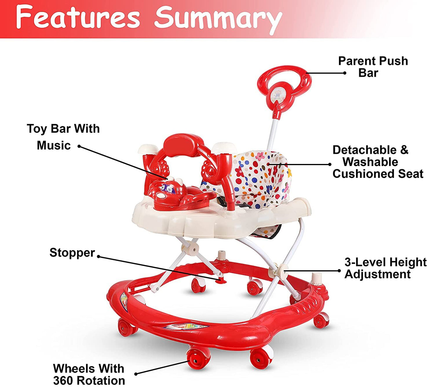 Shishu Panda Musical Walker 3-in-1 with Parent Rod