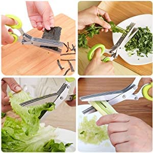 Multi-Blade Herb Scissors – 5-Layer Stainless Steel Kitchen Shears with Cleaning Comb