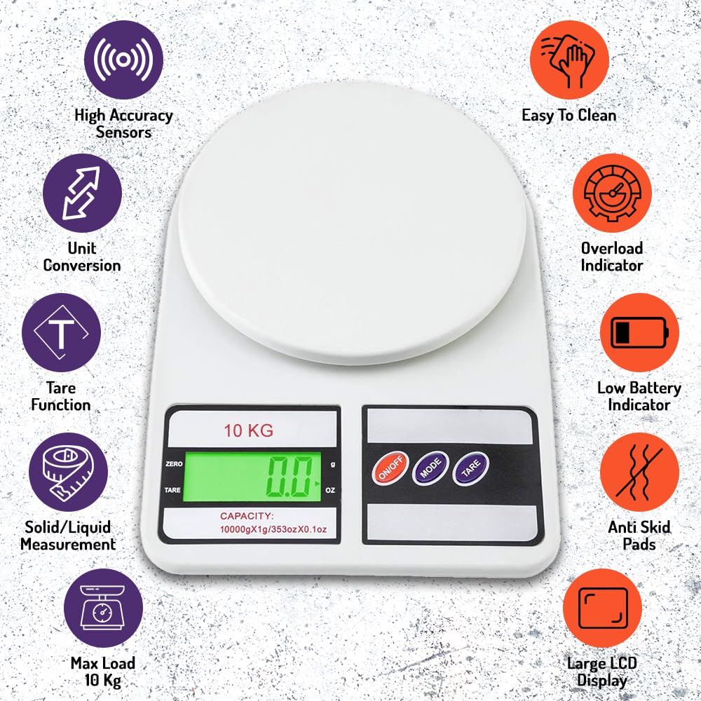 Digital Kitchen Weighing Scale – 10Kg Capacity with LCD Display & Tare Function (Assorted Color)