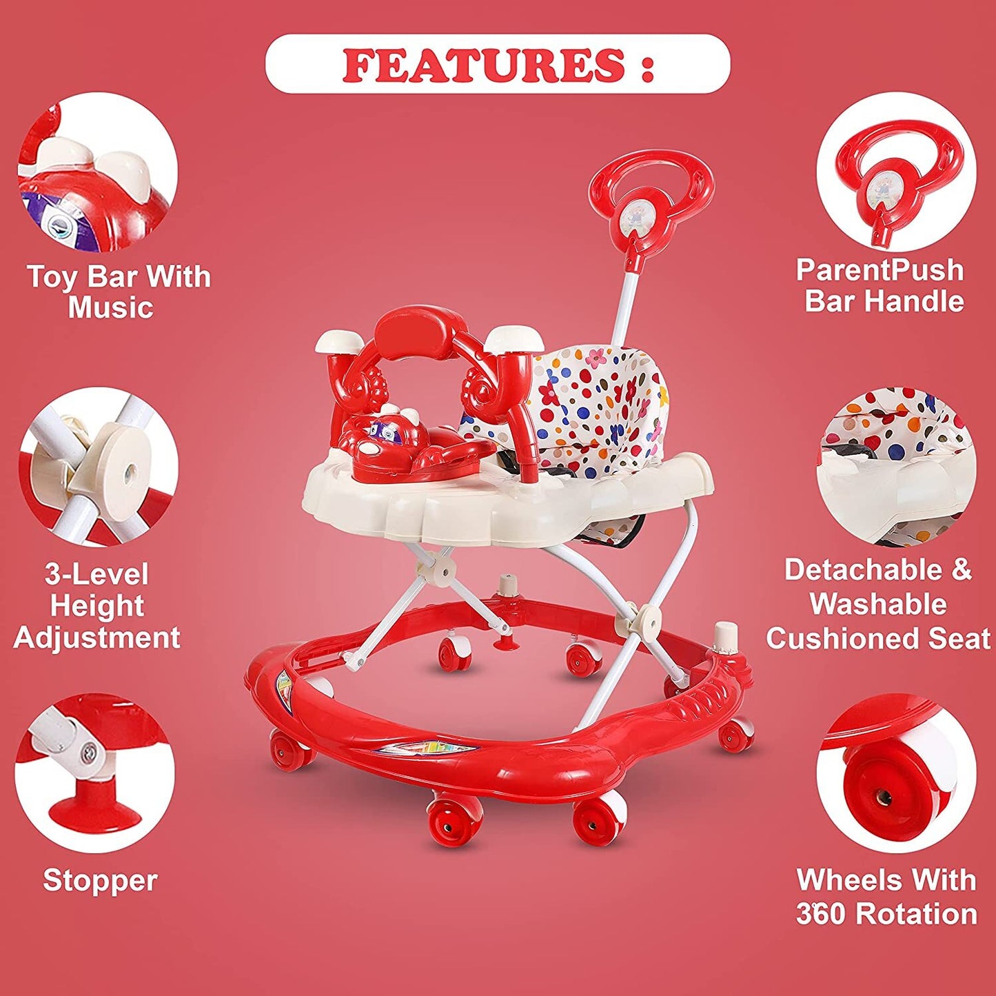 Shishu Panda Musical Walker 3-in-1 with Parent Rod