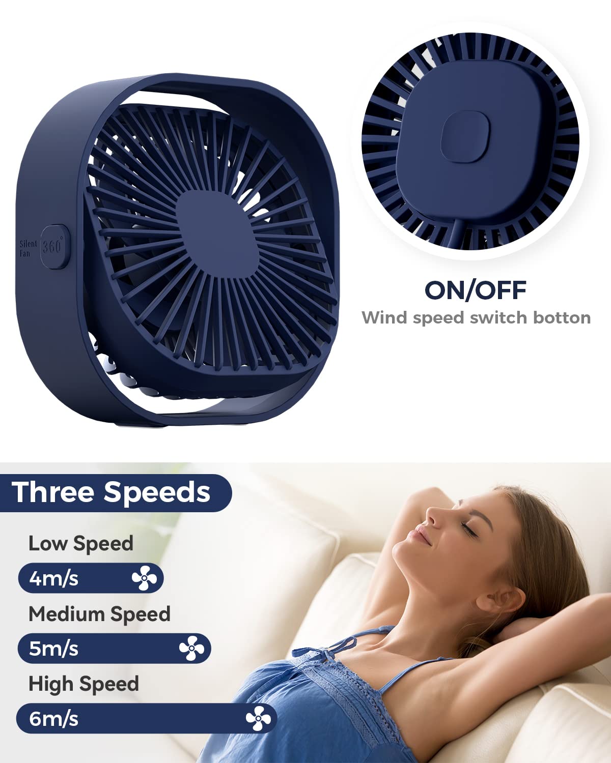 USB Desk Fan – Portable 360° Adjustable Silent Cooling Fan