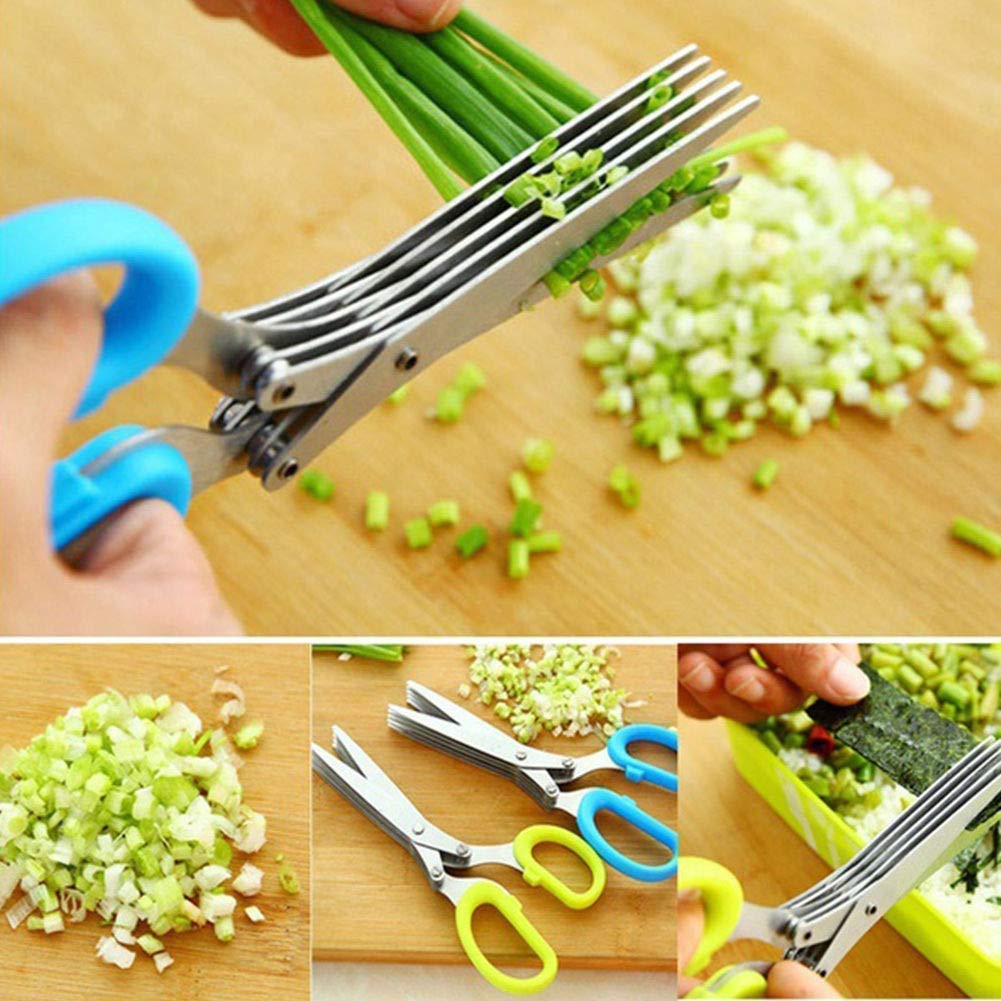 Multi-Blade Herb Scissors – 5-Layer Stainless Steel Kitchen Shears with Cleaning Comb