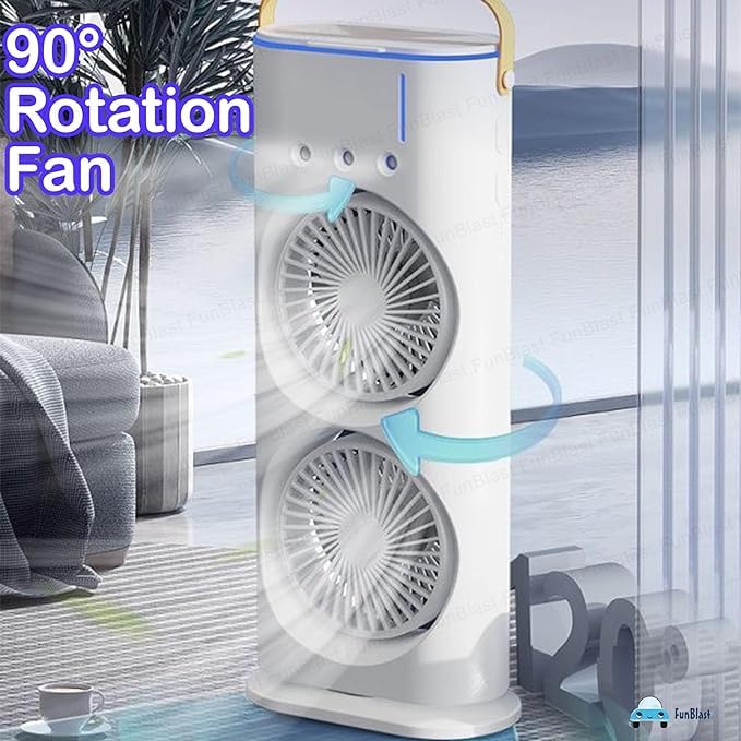 Double Decker Air Cooler with Remote, Dual Turbo Fan & 3-Level Mist Spray | USB Rechargeable | Compact Tower Fan (Pack of 1)Assorted Colour