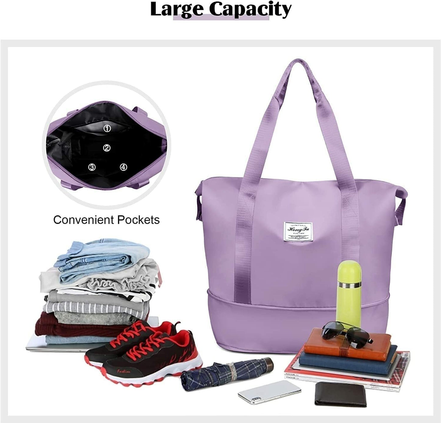 Large Capacity Foldable Travel Tote Bag โ Waterproof, Expandable & Lightweight Shoulder Bag for Women & Girls