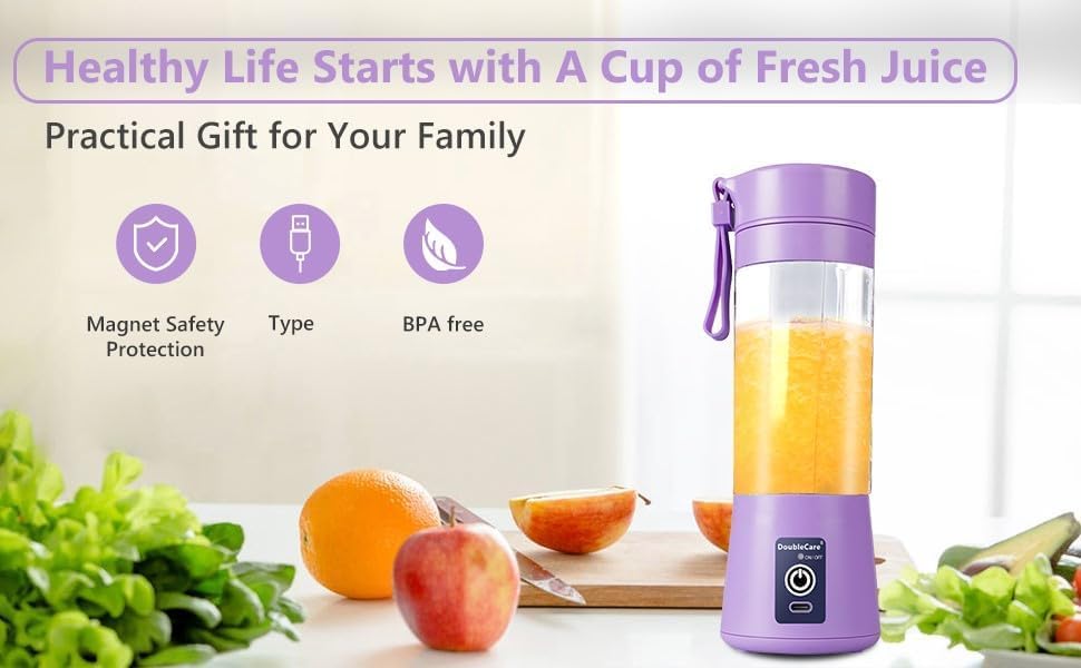 Rechargeable Portable USB Juicer Blender Bottle – Purple | 380ml