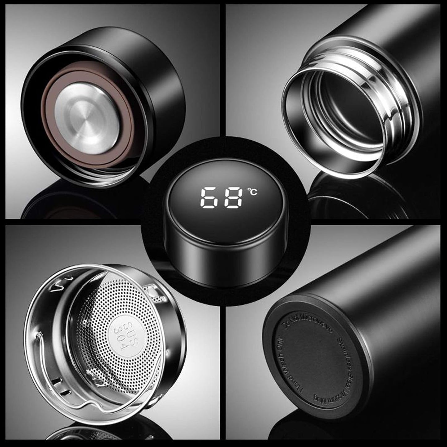 Smart Temperature Display Vacuum Flask Bottle – Black, Stainless Steel, Leakproof