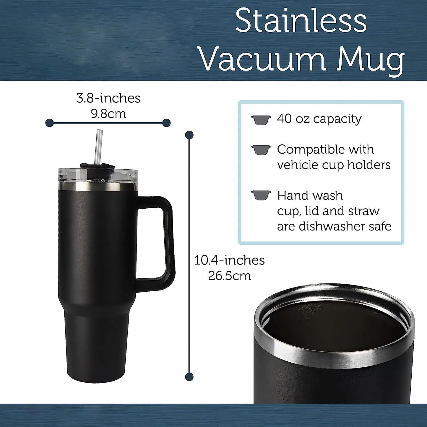 Stainless Steel Tumbler 1200ml with Handle & Straw – Pink, Double Wall Vacuum Insulated Travel Mug Assorted Color