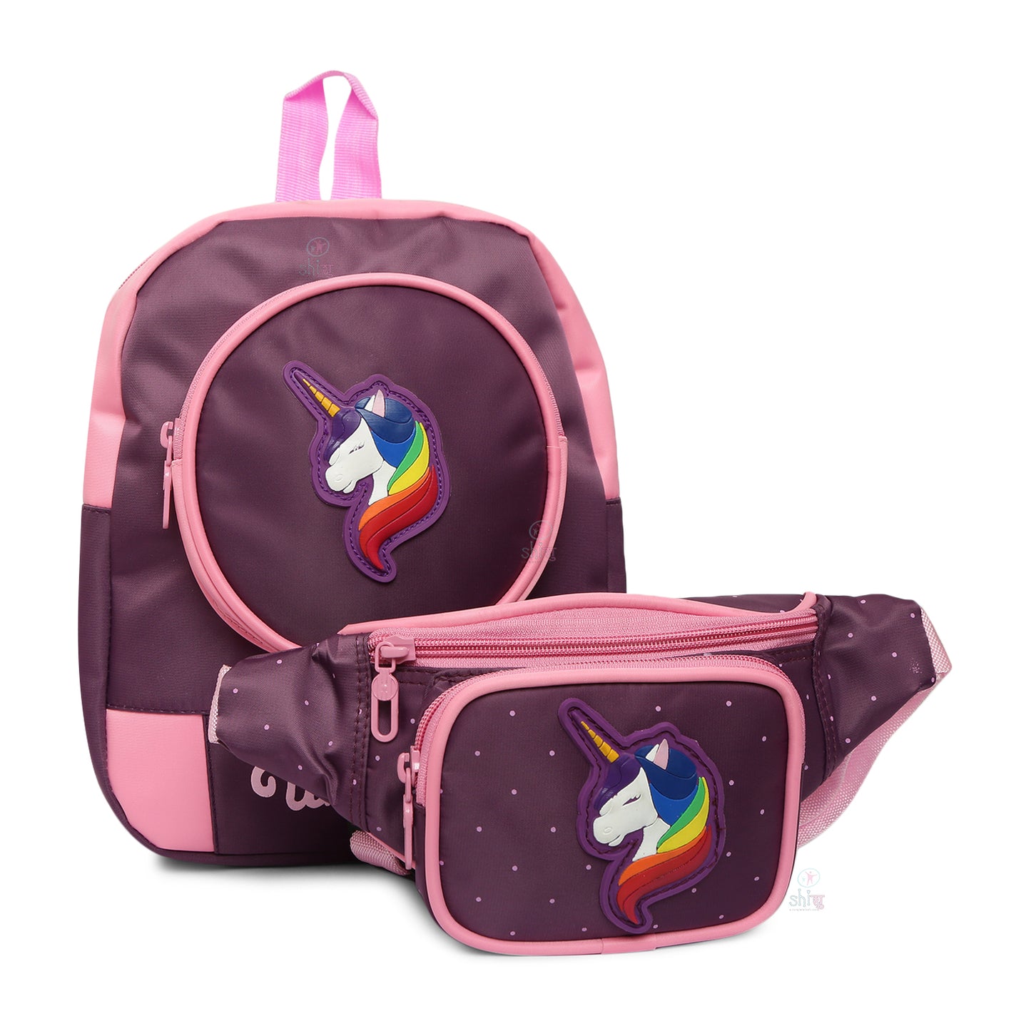 Shishu Unicorn School Bag Set for Girls - Backpack and Waist Bag Combo
