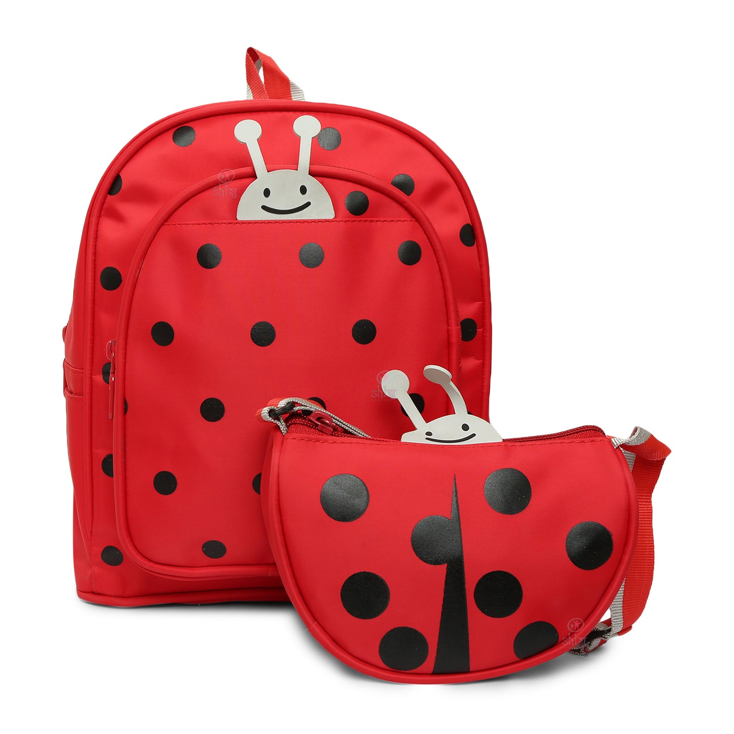 Shishu Ladybug School Bag Set for Girls - Backpack and Shoulder Bag Combo