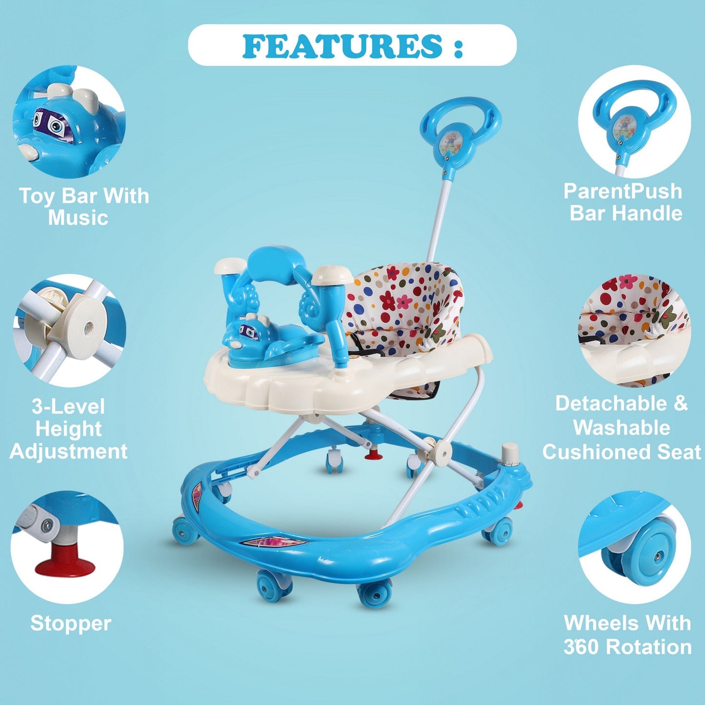 Shishu Panda Musical Walker 3-in-1 with Parent Rod