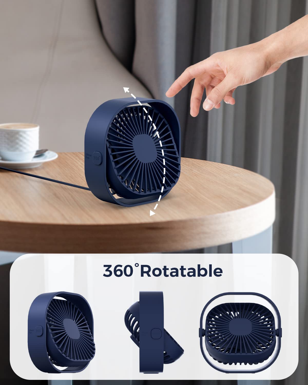 USB Desk Fan – Portable 360° Adjustable Silent Cooling Fan