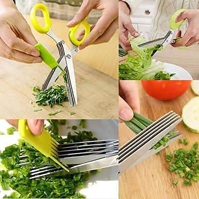 Multi-Blade Herb Scissors – 5-Layer Stainless Steel Kitchen Shears with Cleaning Comb