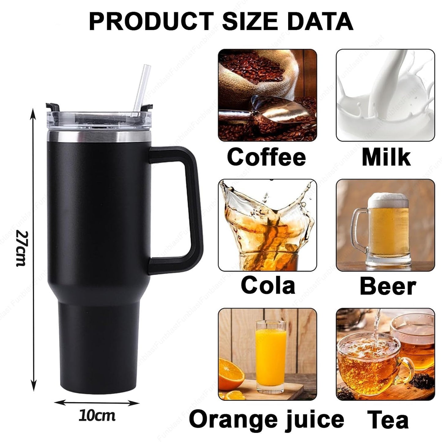 Stainless Steel Tumbler 1200ml with Handle & Straw – Pink, Double Wall Vacuum Insulated Travel Mug Assorted Color