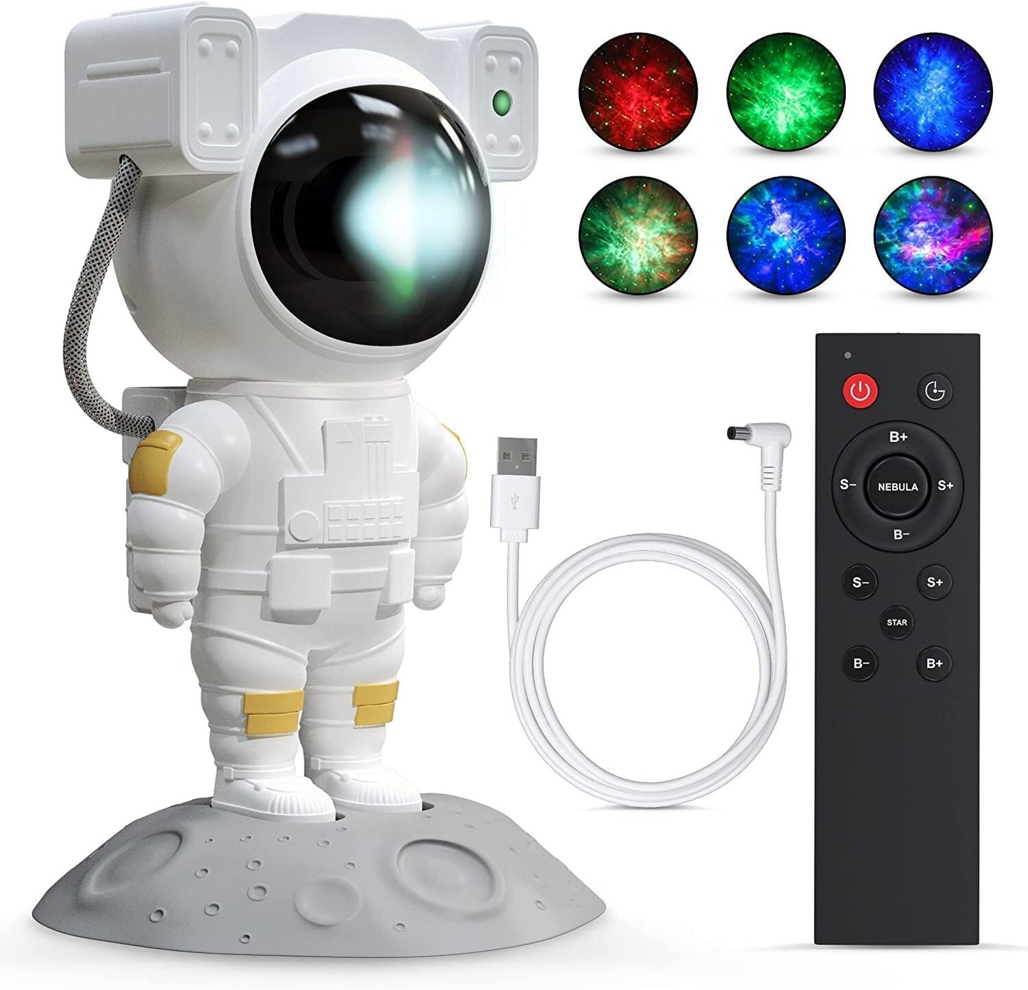 Astronaut Galaxy Star Projector – 360° Adjustable Nebula Night Light with Remote Control, White