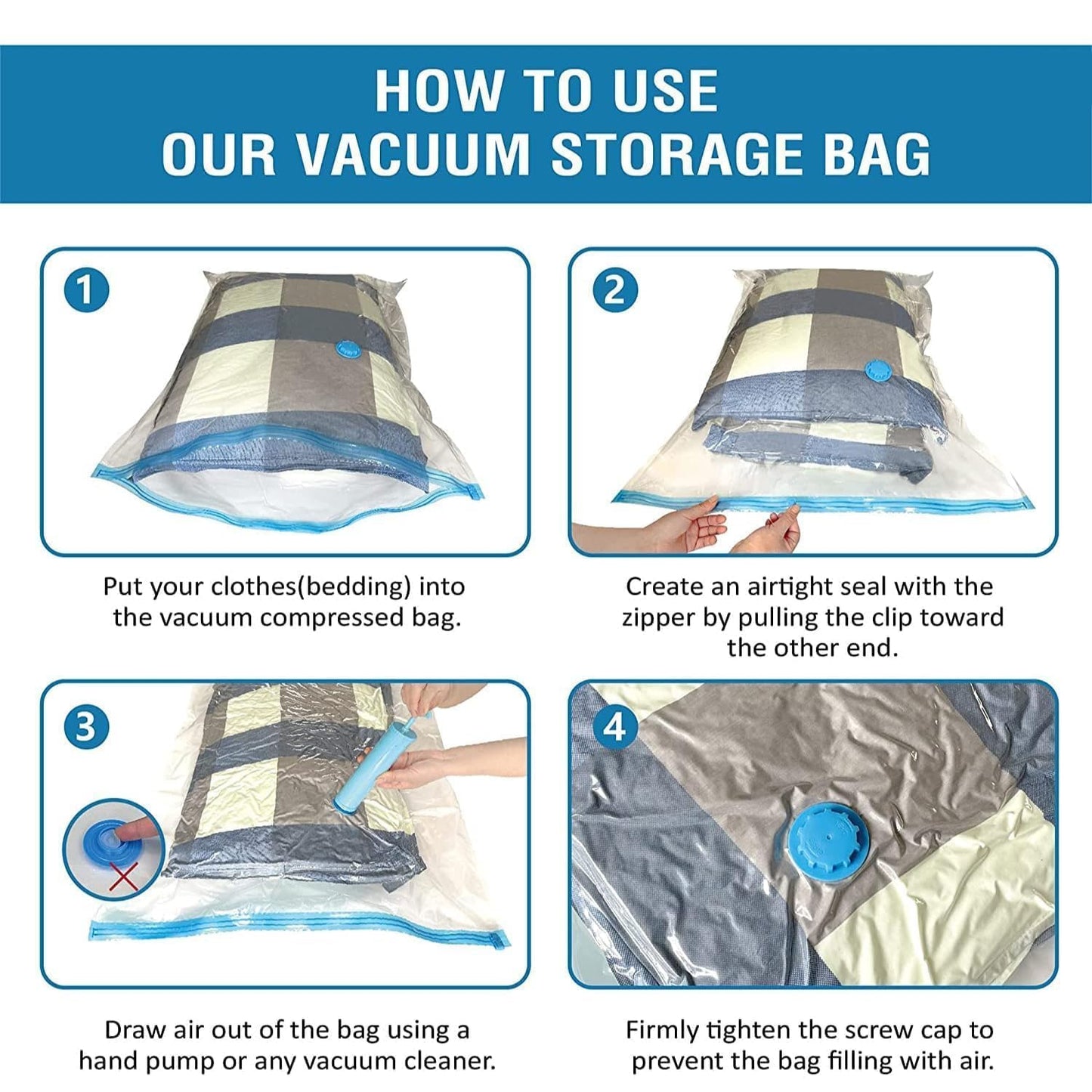 Vacuum Storage Bags with Manual Pump – 5 Pack | Space Saver Organizer