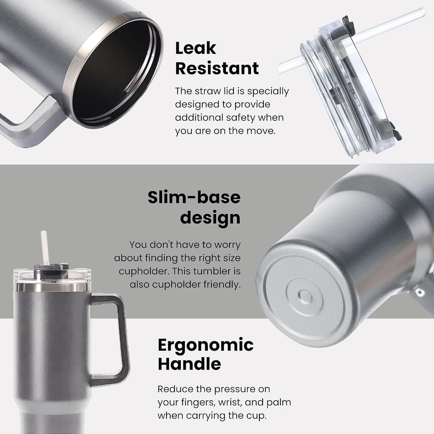 Stainless Steel Tumbler 1200ml with Handle & Straw – Pink, Double Wall Vacuum Insulated Travel Mug Assorted Color