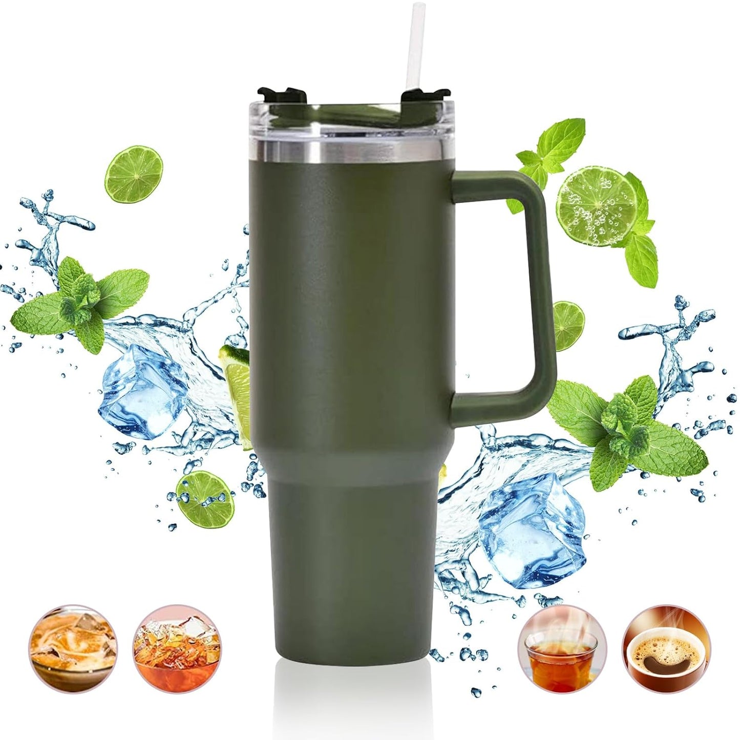 Stainless Steel Tumbler 1200ml with Handle & Straw – Pink, Double Wall Vacuum Insulated Travel Mug Assorted Color
