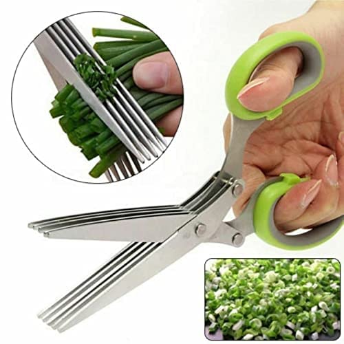 Multi-Blade Herb Scissors – 5-Layer Stainless Steel Kitchen Shears with Cleaning Comb