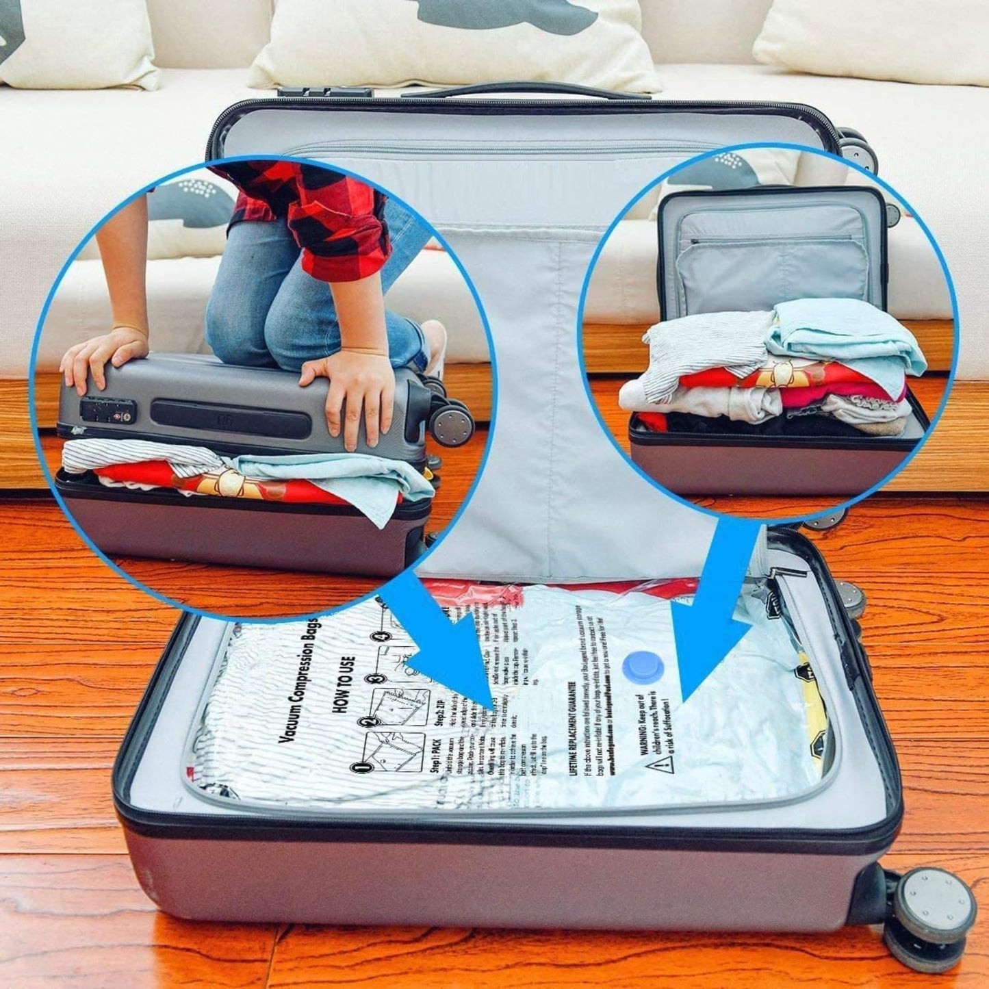Vacuum Storage Bags with Manual Pump – 5 Pack | Space Saver Organizer