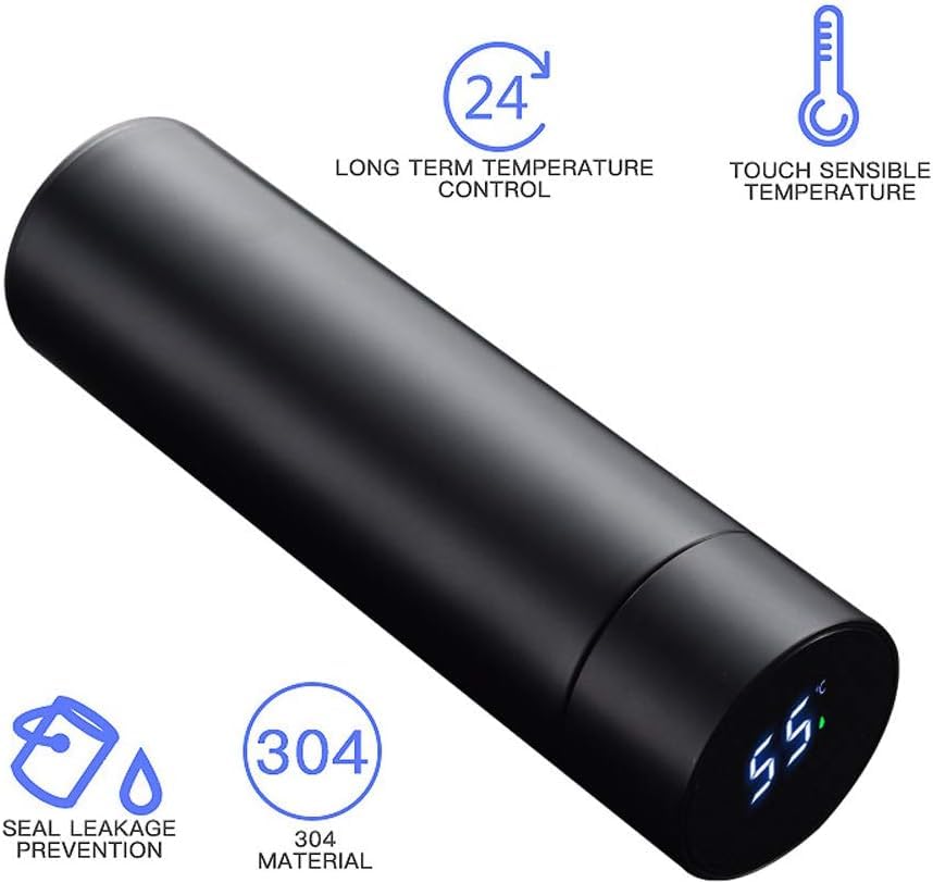 Smart Temperature Display Vacuum Flask Bottle – Black, Stainless Steel, Leakproof