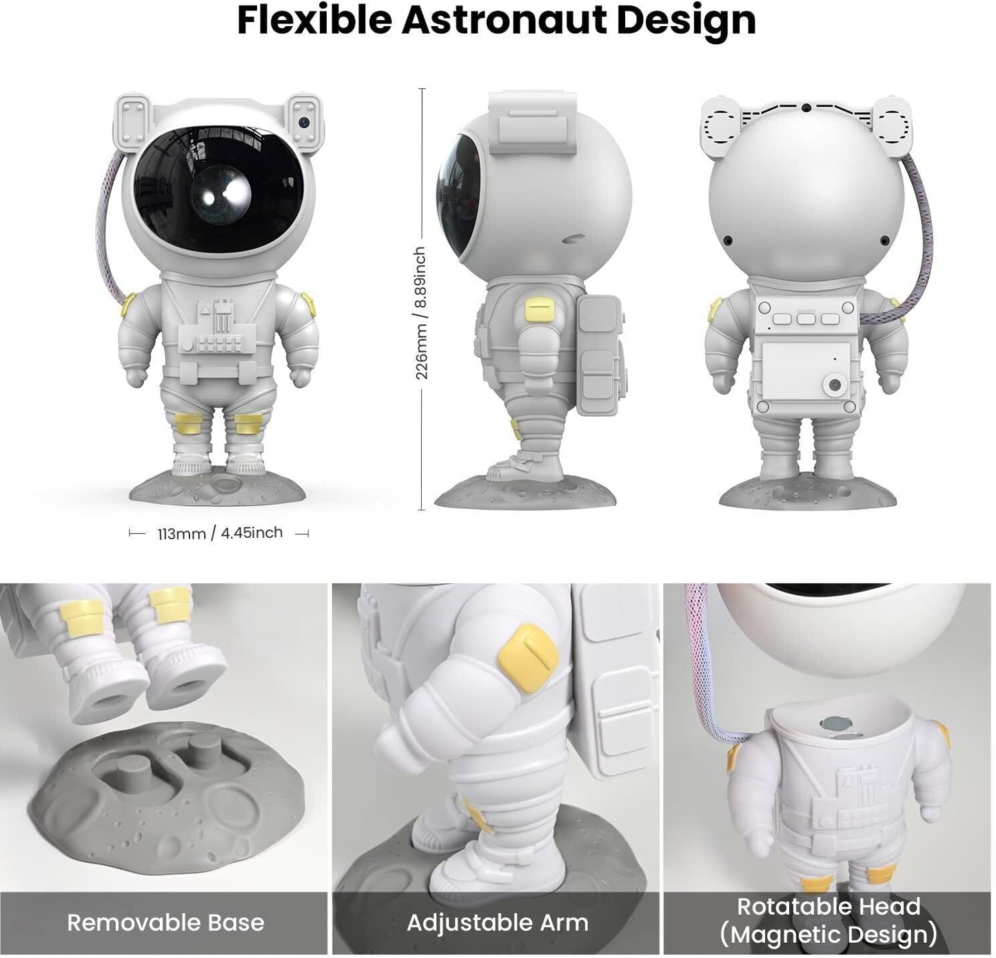 Astronaut Galaxy Star Projector – 360° Adjustable Nebula Night Light with Remote Control, White