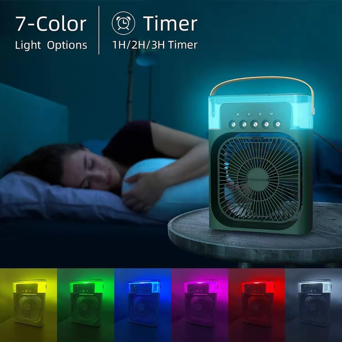 Air Cooler Fan USB Box Fan with LED Light – Assorted Color Portable, Silent, and Energy Efficient