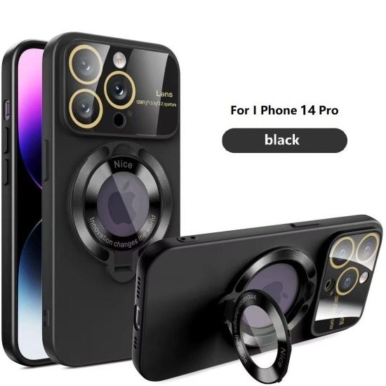 Magnetic Ring Holder Case for iPhone 14 Pro – Shockproof, Camera Protection, 360° Rotating Stand, Black