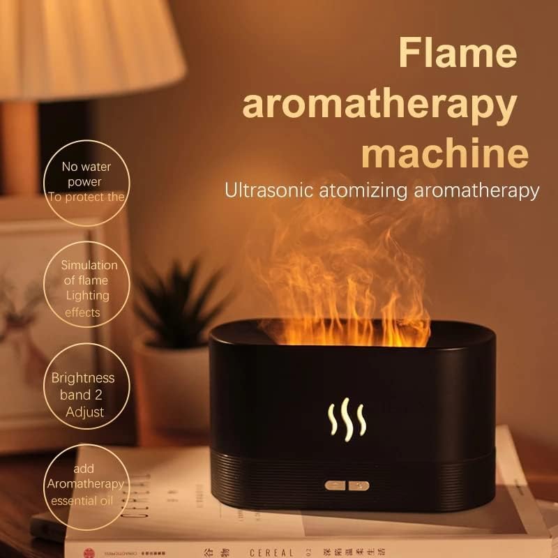 Palamu Flame Effect Essential Oil Diffuser & Humidifier in elegant black design with flame-like LED light and aromatic mist, enhancing home ambiance