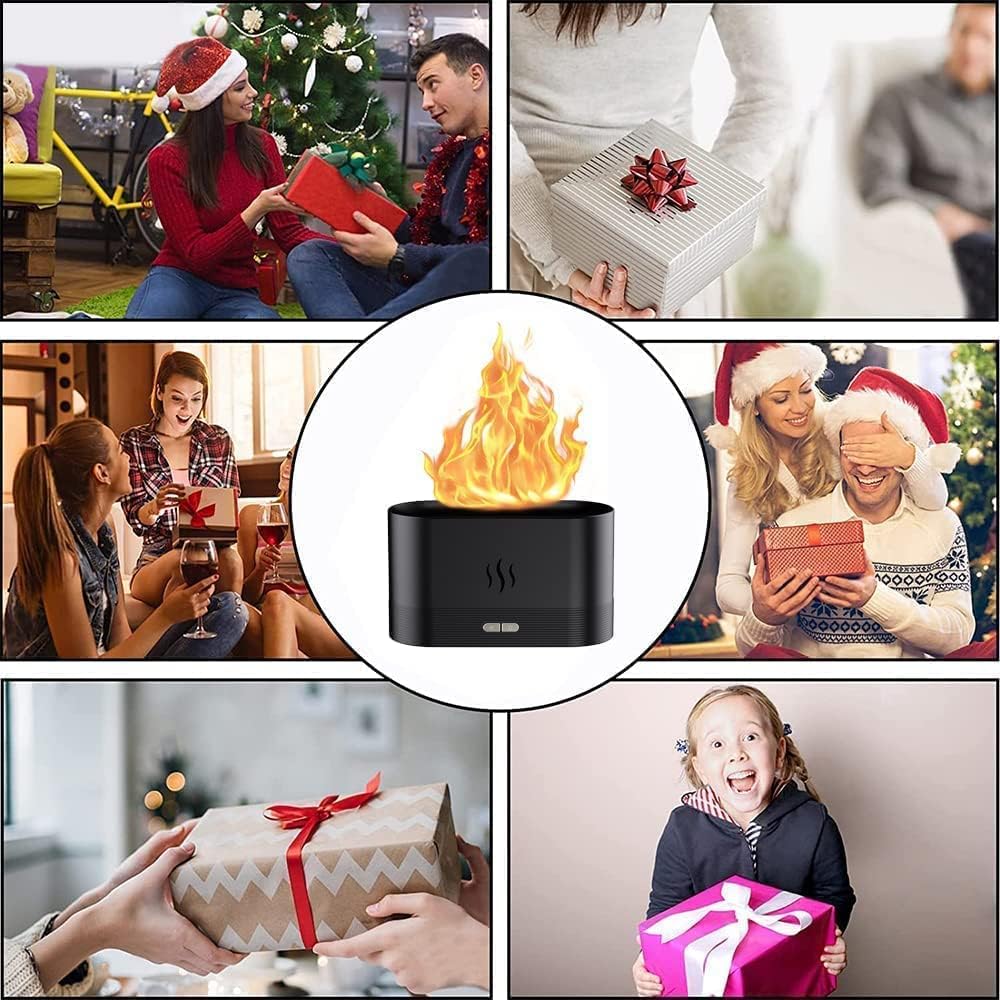 Palamu Flame Effect Essential Oil Diffuser & Humidifier in elegant black design with flame-like LED light and aromatic mist, enhancing home ambiance