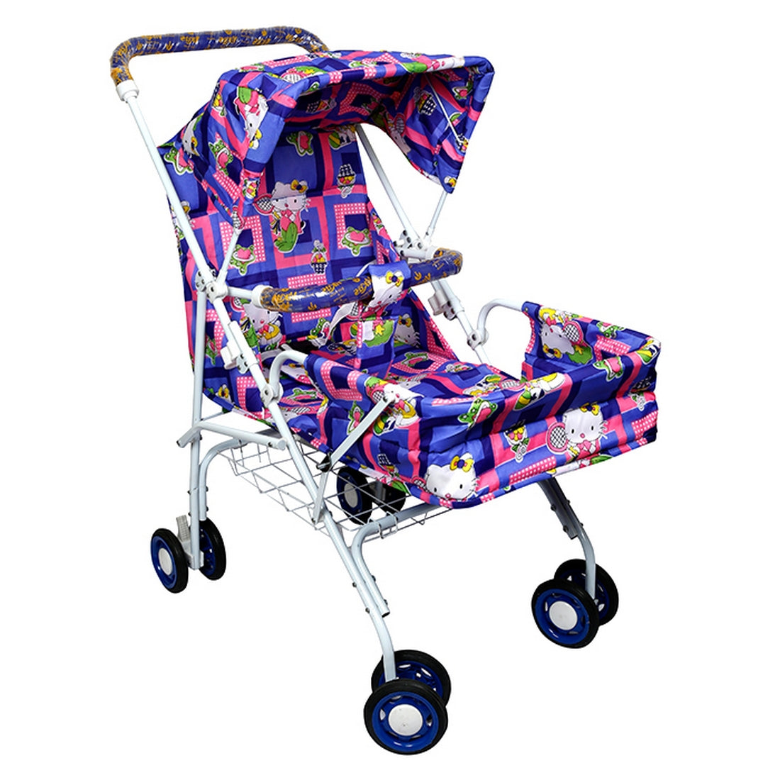 Shishu Baby Stroller with Adjustable Canopy and Storage Basket (Pink Pattern)