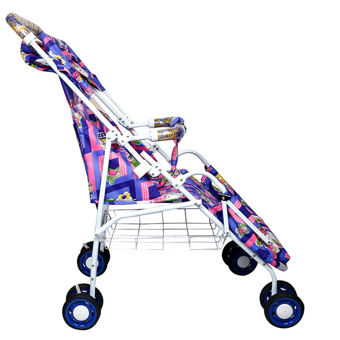 Shishu Baby Stroller with Adjustable Canopy and Storage Basket (Pink Pattern)