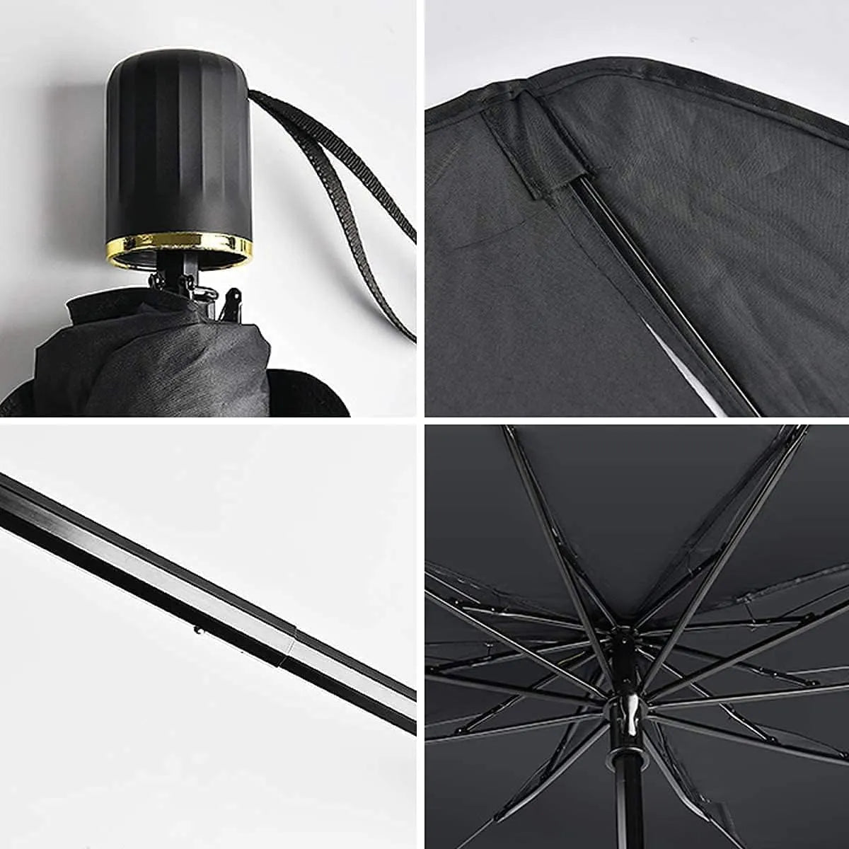 Foldable Car Windshield Sunshade Umbrella | Heat Resistant UV Protector | Compact Fold Design for All Cars | Black (Pack of 1)