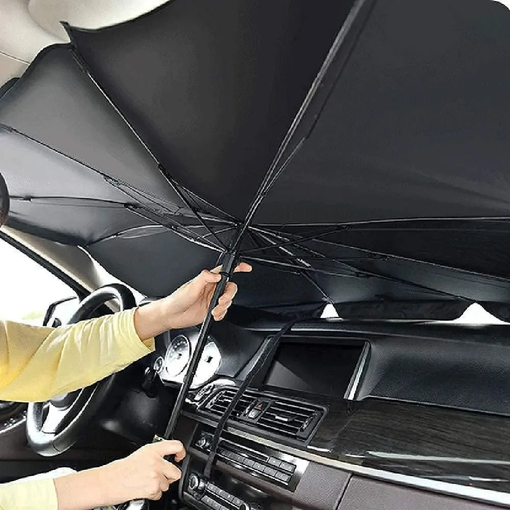 Foldable Car Windshield Sunshade Umbrella | Heat Resistant UV Protector | Compact Fold Design for All Cars | Black (Pack of 1)