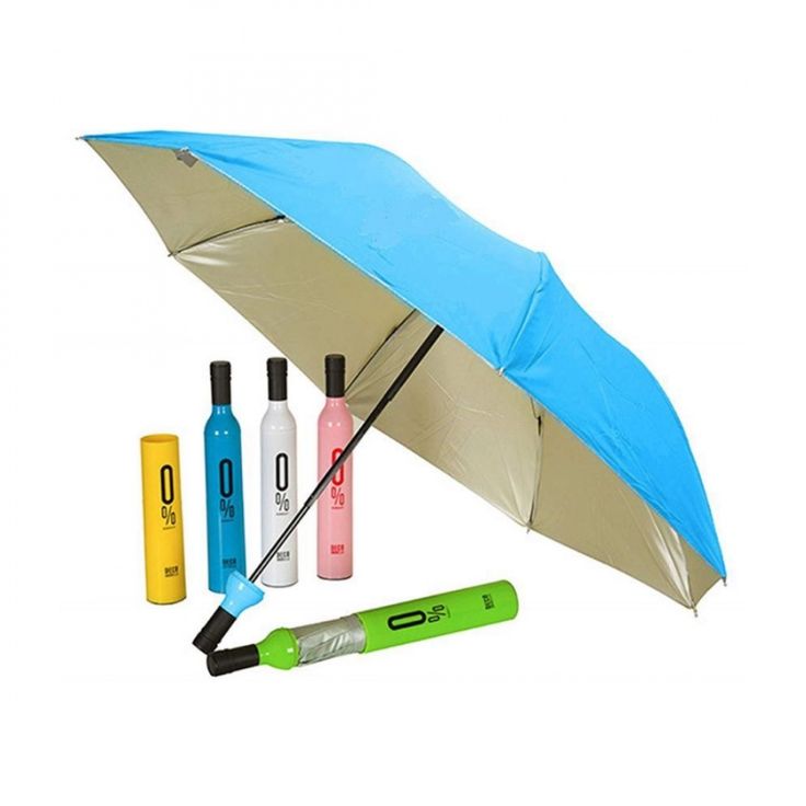 Trendy Bottle Umbrella – 3 Fold Auto Open Waterproof Umbrella with Bottle Case, Assorted Colour (Unisex)