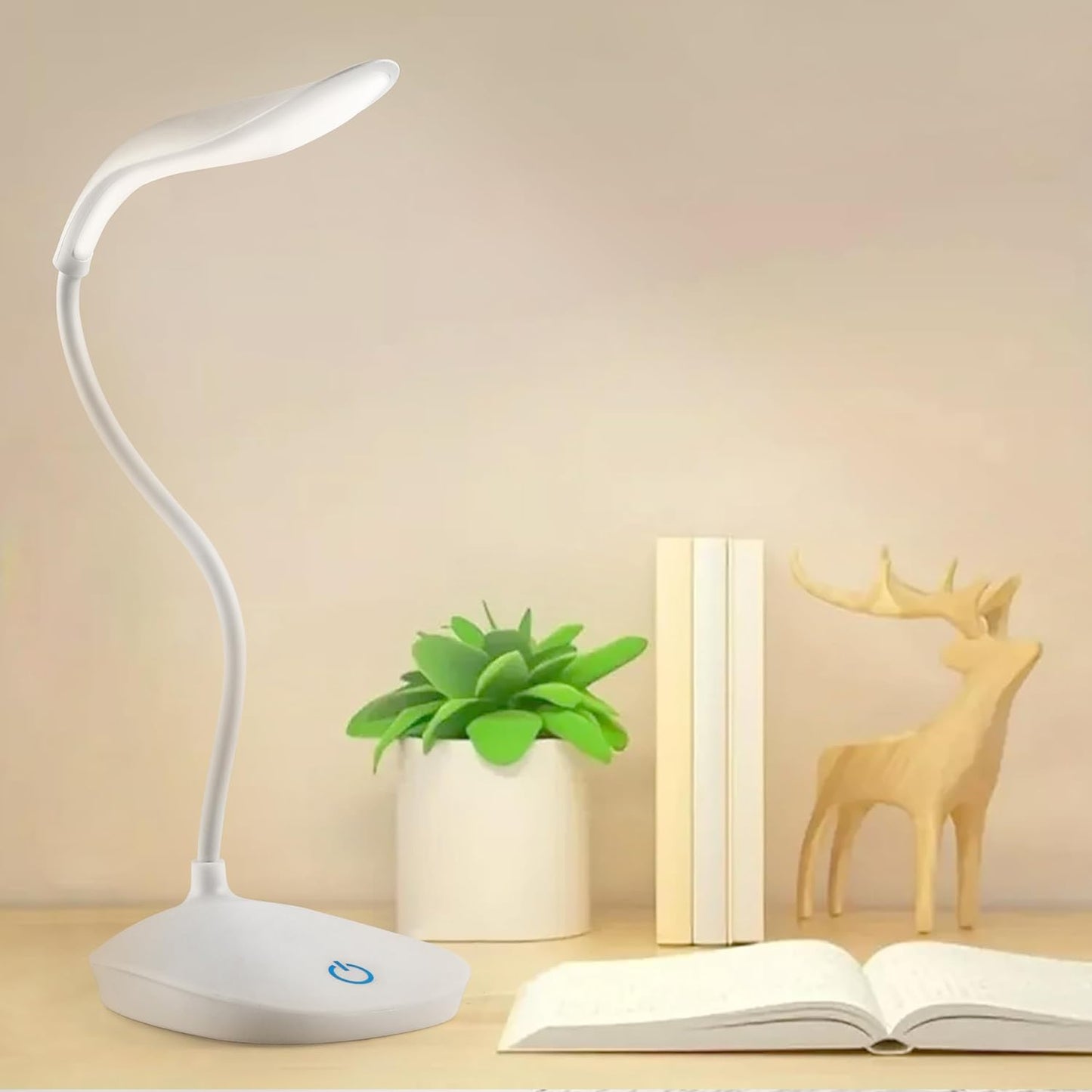 Palamu LED Desk Lamp in White with Touch Control, Adjustable Brightness Levels, Ultra-Bright LED, and Flexible 360-Degree Gooseneck Design