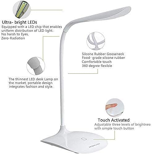 Palamu LED Desk Lamp in White with Touch Control, Adjustable Brightness Levels, Ultra-Bright LED, and Flexible 360-Degree Gooseneck Design