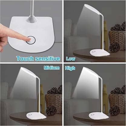 Palamu LED Desk Lamp in White with Touch Control, Adjustable Brightness Levels, Ultra-Bright LED, and Flexible 360-Degree Gooseneck Design