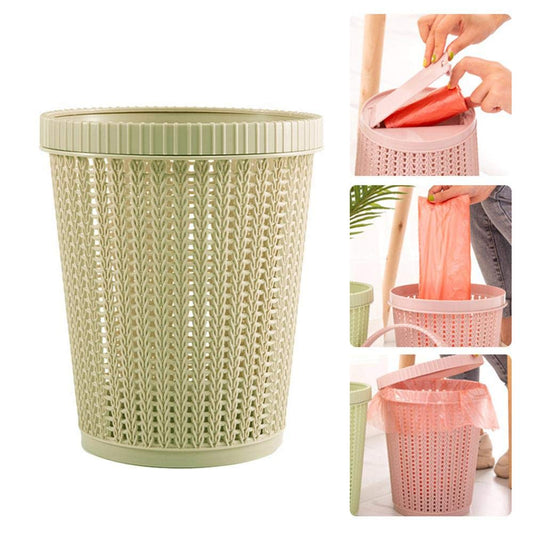 Knitted Pattern Open Dustbin with Inner Bag Fixing Ring | Stylish Plastic Waste Bin for Home & Office