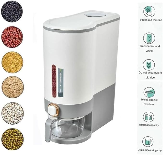 Rice Dispenser | Airtight Grain Storage Container | Smart Kitchen Organizer