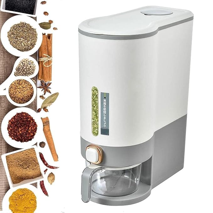 Rice Dispenser | Airtight Grain Storage Container | Smart Kitchen Organizer
