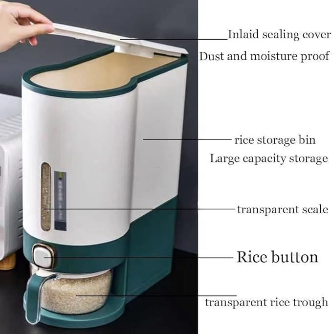 Rice Dispenser | Airtight Grain Storage Container | Smart Kitchen Organizer