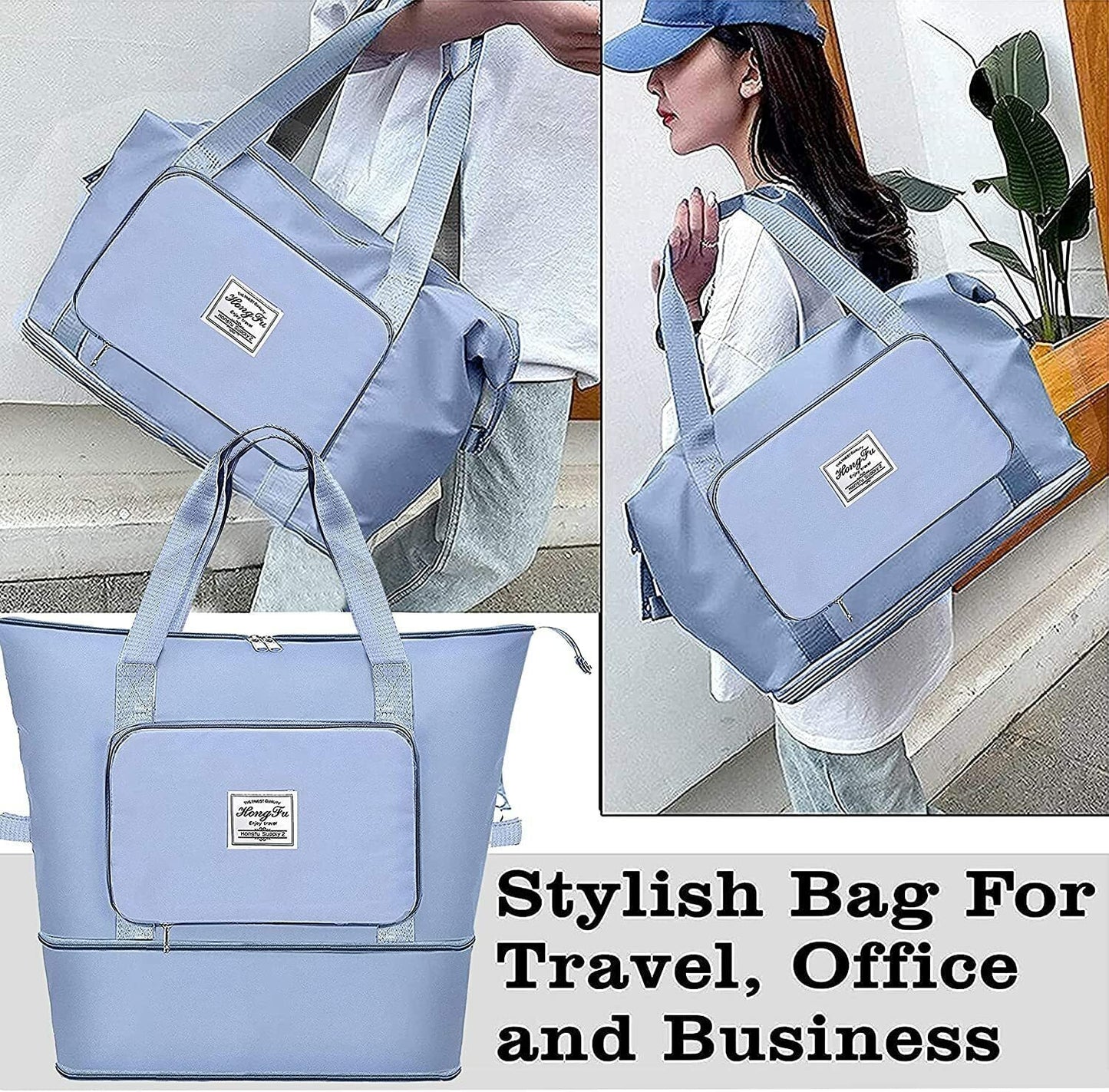 Large Capacity Foldable Travel Tote Bag – Waterproof, Expandable & Lightweight Shoulder Bag for Women & Girls