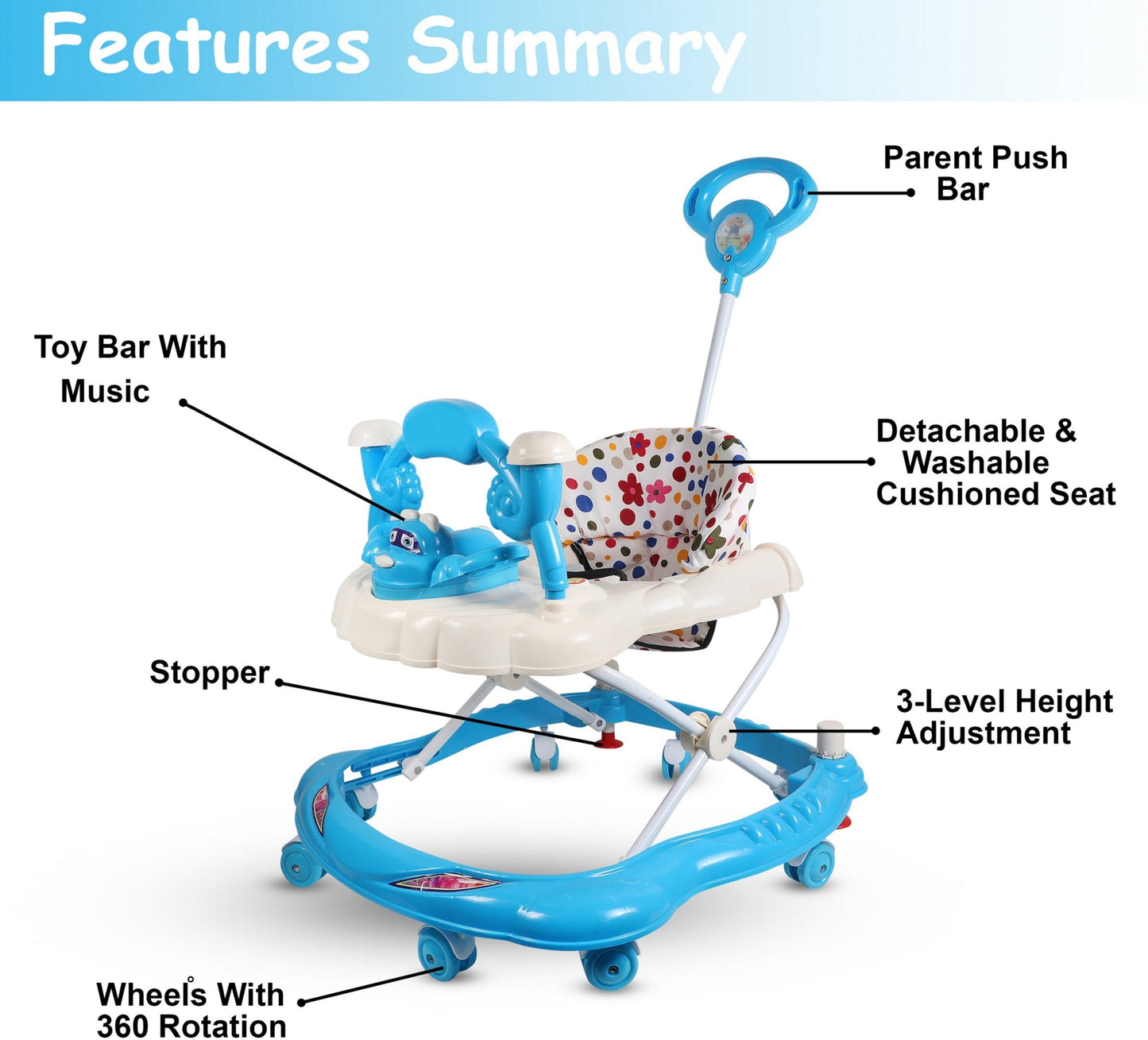Shishu Panda Musical Walker 3-in-1 with Parent Rod