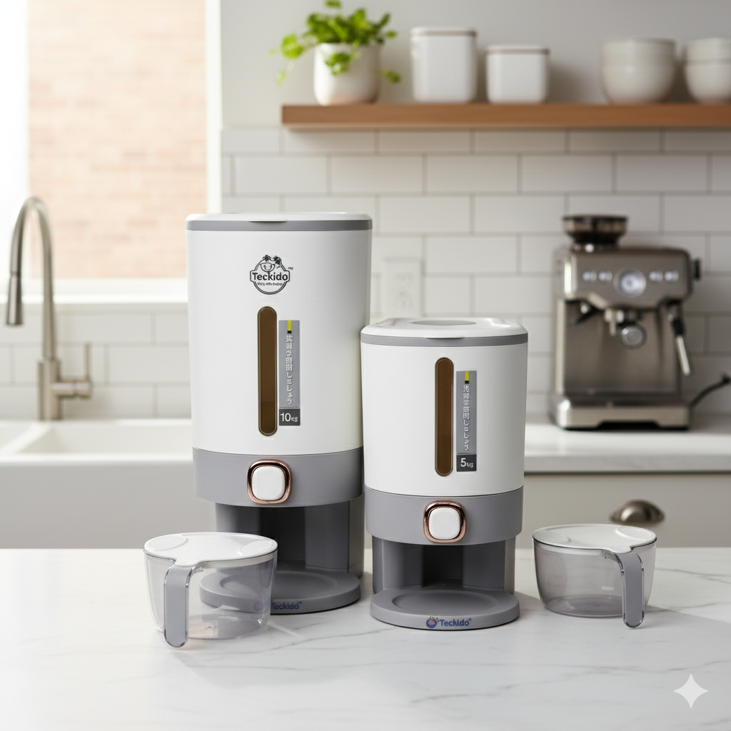 Rice Dispenser | Airtight Grain Storage Container | Smart Kitchen Organizer